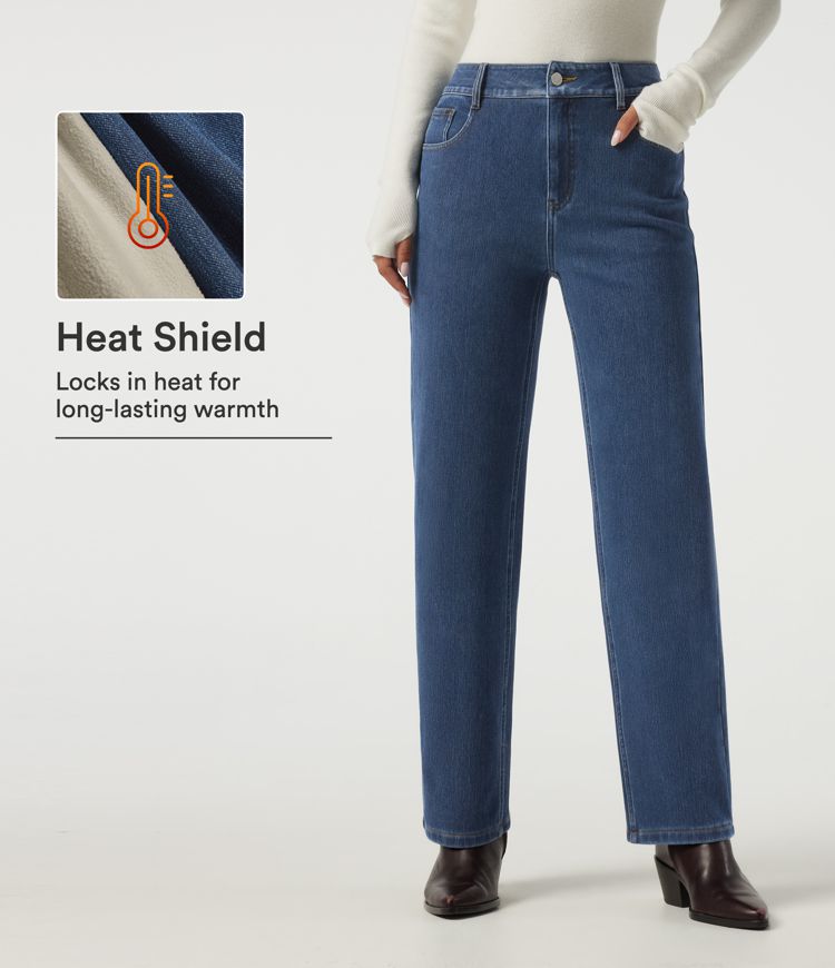 High Waisted Straight Leg Casual Cotton Jeans with Pockets