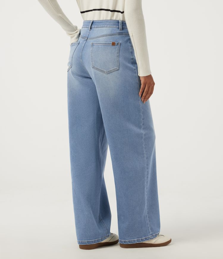 Malibu Blue Denim Mid Rise Wide Leg Casual Jeans with Pockets / 2