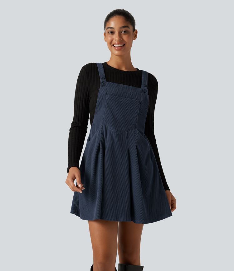 Mini Corduroy Casual Dress with Pockets