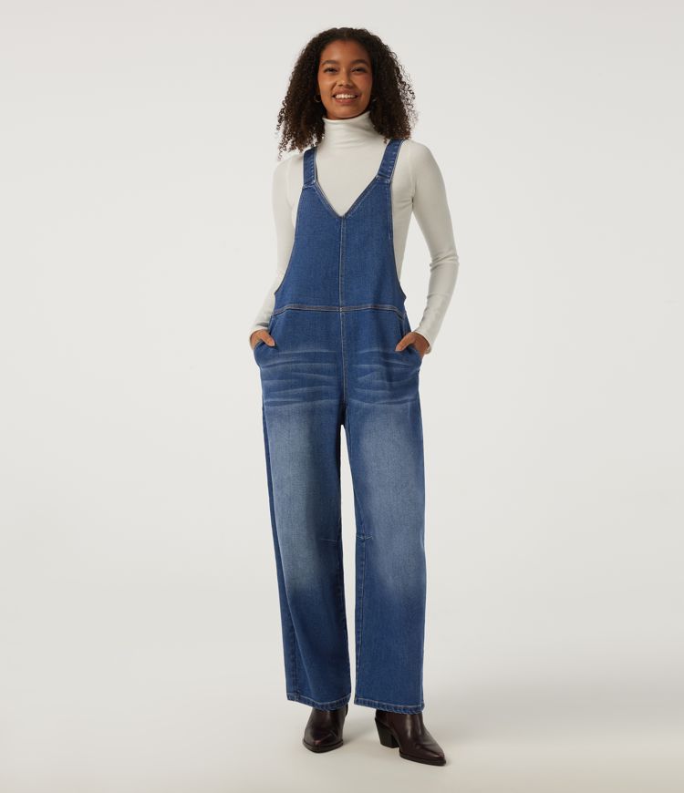 V Neck Sleeveless Denim Baggy Casual Overalls with Pockets