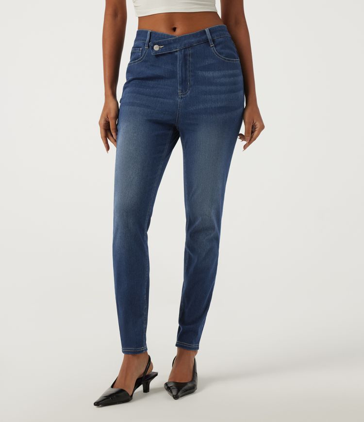 Halara Flex™ High Waisted Asymmetric Skinny Cotton Casual Jeans with Pockets