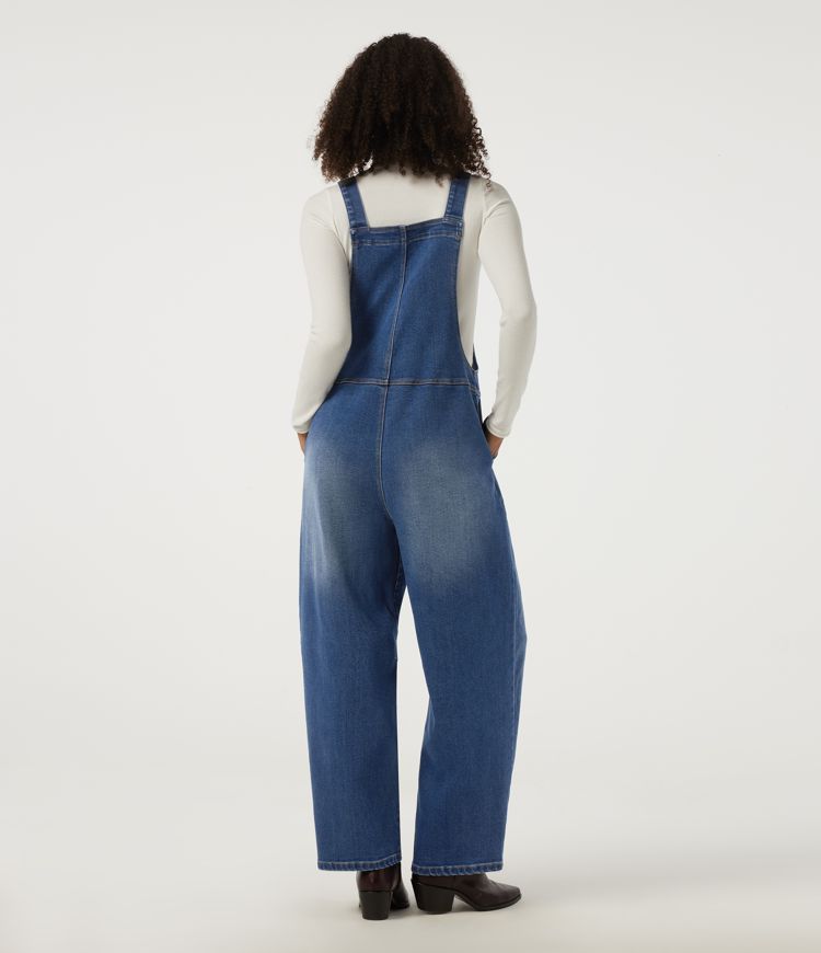 Estate Blue Denim V Neck Sleeveless Denim Baggy Casual Overalls with Pockets / 2