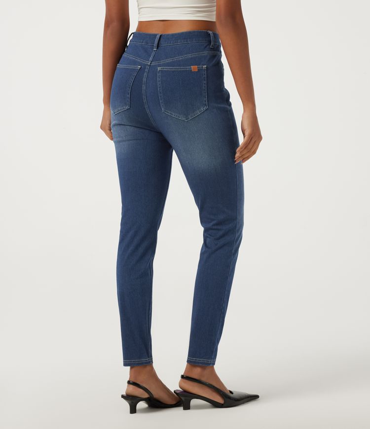 Estate Blue Denim Halara Flex™ vysokopásové asymetrické úzke džínsy z bavlny, ležérne, s vreckami / 2