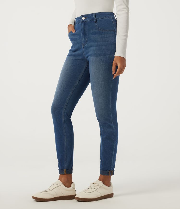 Halara Flex™ - Lässige Jeans mit hohem Bund, mehreren Taschen und gerolltem Saum - skinny fit
