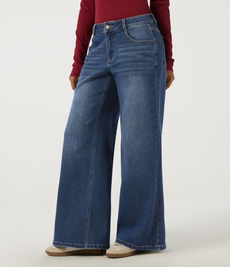 Zenith Blue Low Rise Wide Leg Casual Jeans with Pockets / 1