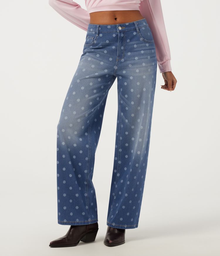Halara Flex™ Mid Rise Straight Leg Polka Dot Casual Cotton Jeans with Pockets