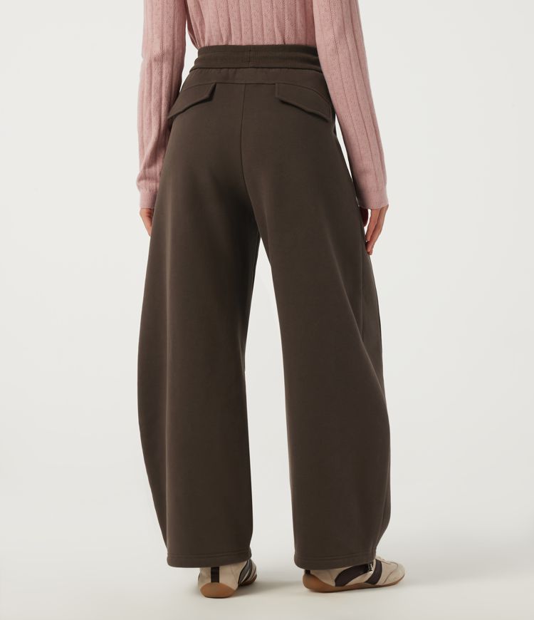 Slate Black High Waisted Drawstring Barrel Leg Fleece Cotton Casual Sweatpants with Pockets / 2