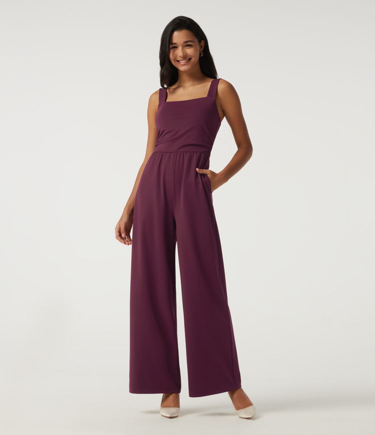 Square Neck Sleeveless Wide Leg Party Jumpsuit with Pockets and Built-in Bra - Easy Peezy Edition