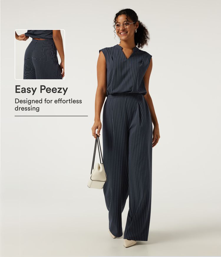 Notched Sleeveless Wide Leg Stripe Work Jumpsuits with Pockets - Easy Peezy Edition