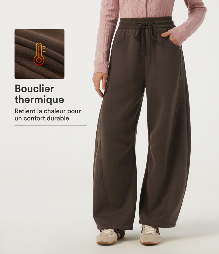 Slate Black Jogging barrel en coton molletonné taille haute avec cordon de serrage et poches / 1