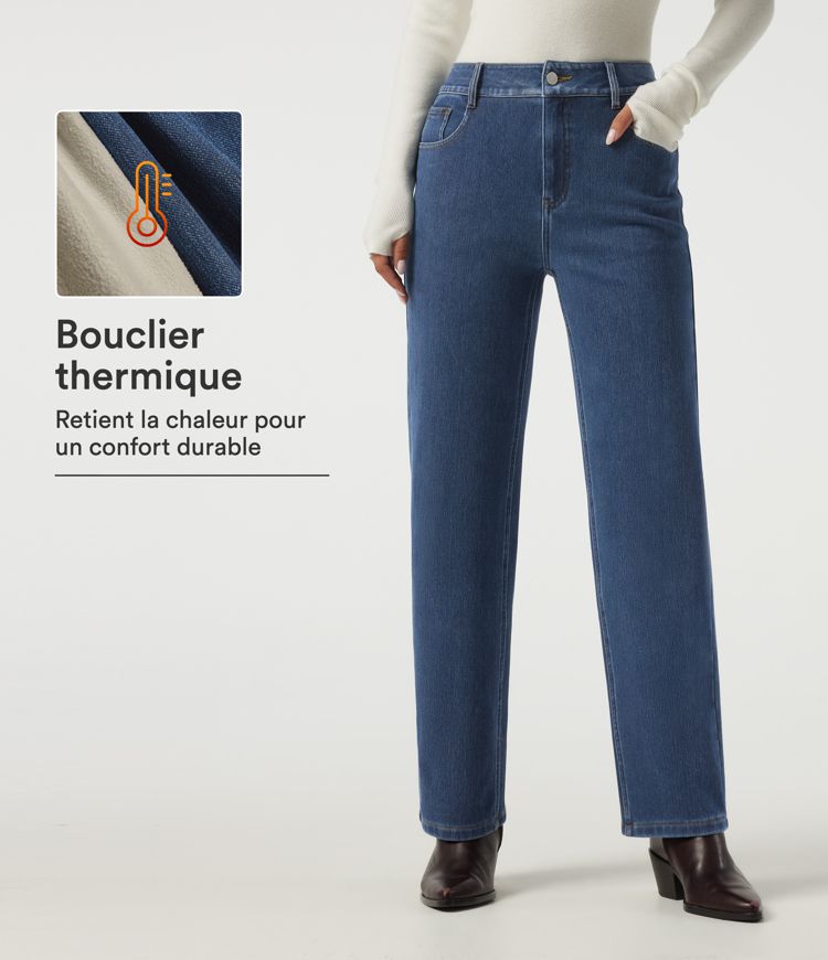 Estate Blue Denim Jean droit en coton taille haute avec poches / 1