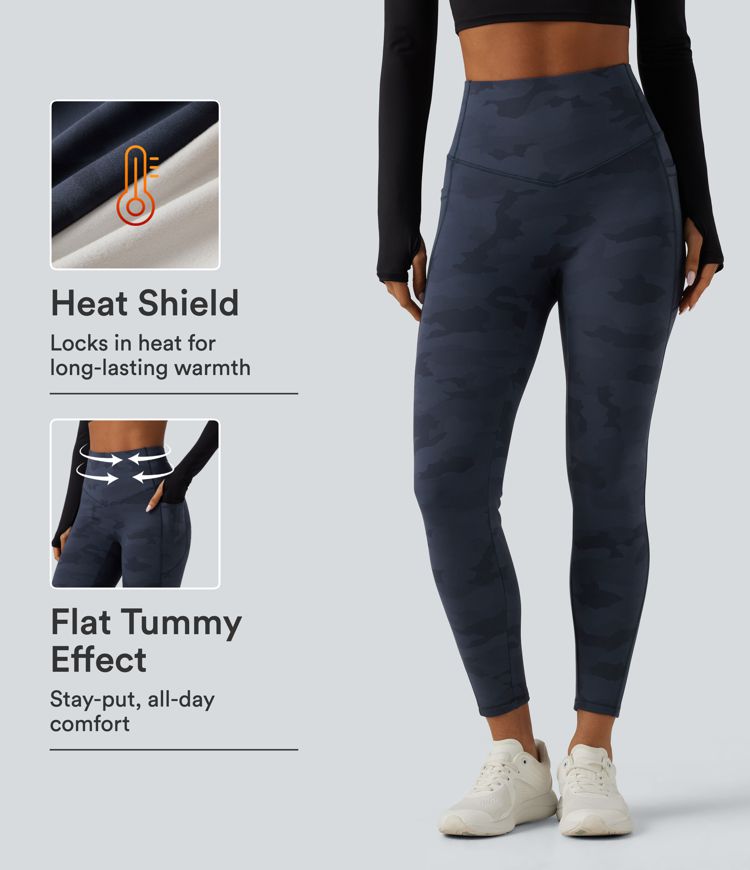 Halara UltraSculpt™ High Waisted Tummy Control Camo Fleece Workout Leggings with Pockets