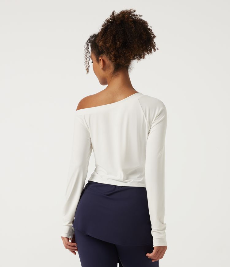 White InstantCool Long Sleeve Yoga Sports Top with Thumbholes-UPF50+ / 2