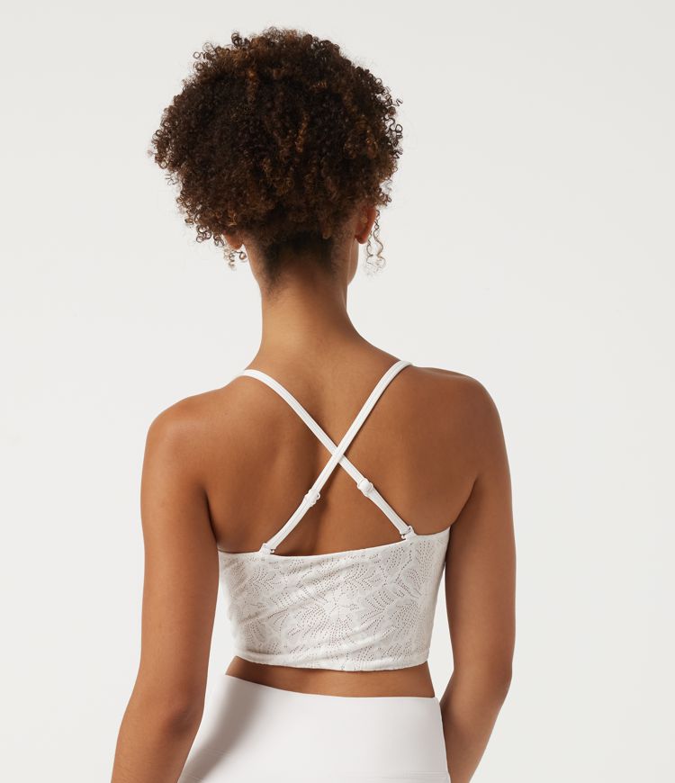 White SoftlyZero™ V Neck Contrast Lace Built-in Bra Yoga Sports Bra / 2