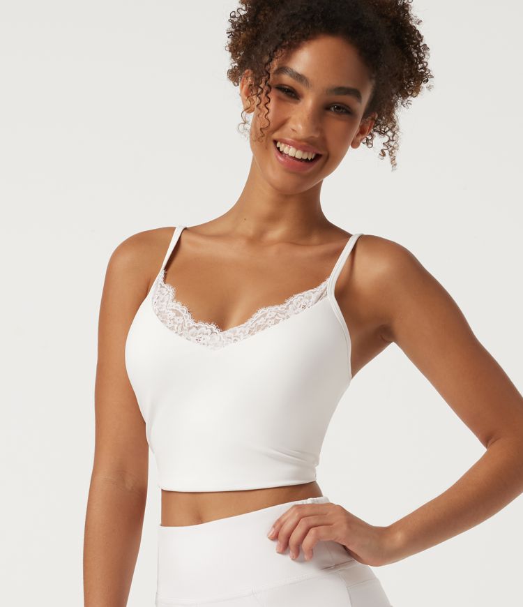SoftlyZero™ V Neck Contrast Lace Built-in Bra Yoga Sports Bra