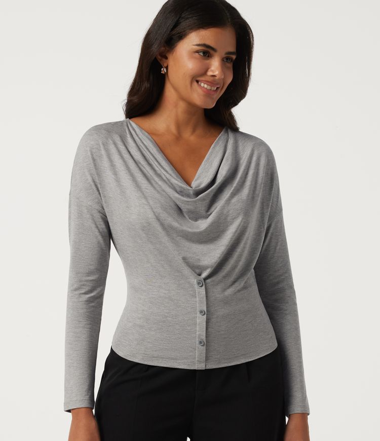 Multi-Way Collar Long Sleeve Casual T-Shirt