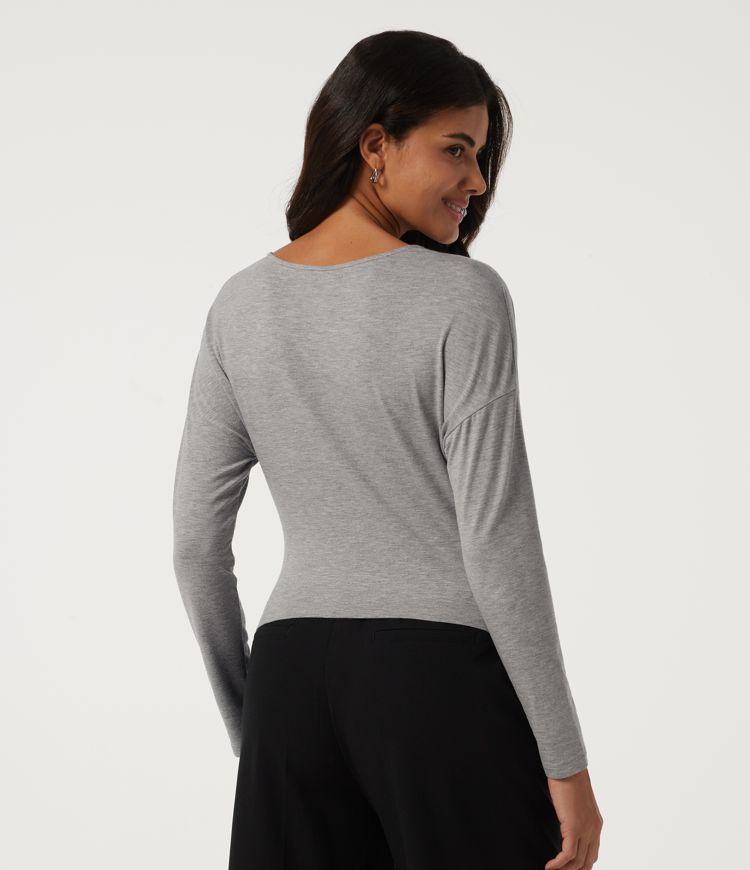 Hemp Gray Mix Multi-Way Collar Long Sleeve Casual T-Shirt / 2