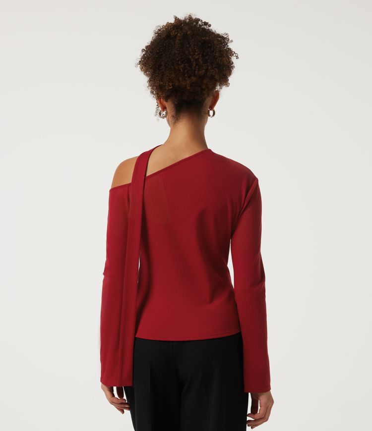 Emboldened One Shoulder Flounce Long Sleeve Scarf Tie Casual Top / 2