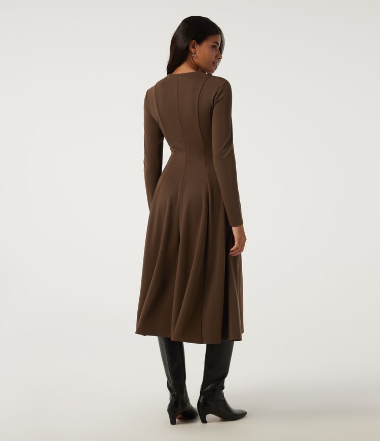 Cocoa Round Neck Long Sleeve A-Line Party Midi Dress with Pockets / 2