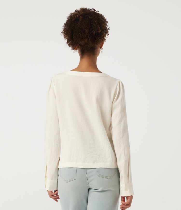 Snow White Oak V Neck Long Sleeve Casual Blouse / 2
