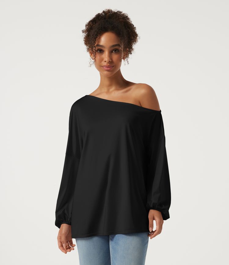 Blouse décontractée à une épaule, manches longues, à fronces