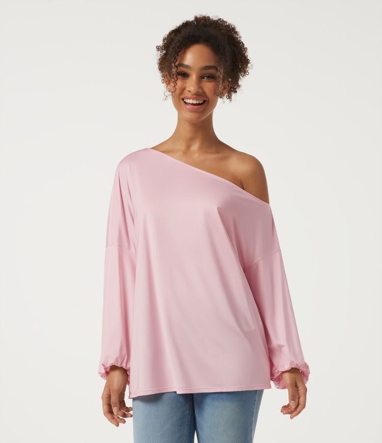 Lässige, geraffte Bluse mit langen Ärmeln und One-Shoulder-Design