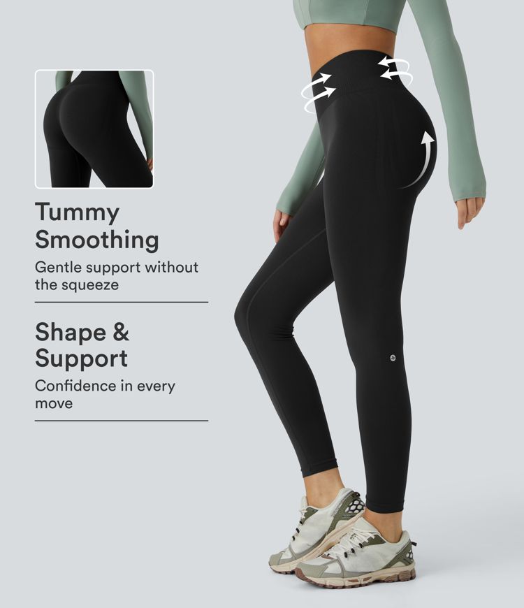 OneForm Seamless Flow Mid Rise Tummy Control Butt Lifting Yoga Leggings