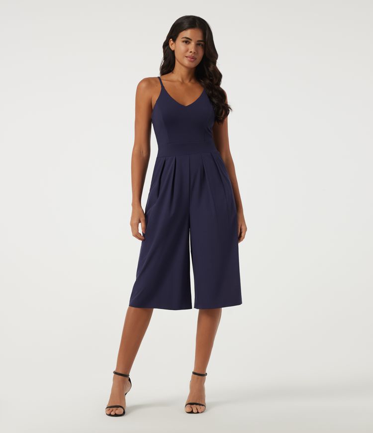 Breezeful™ V Neck Sleeveless Baggy Capri Quick Dry Casual Jumpsuit with Pockets