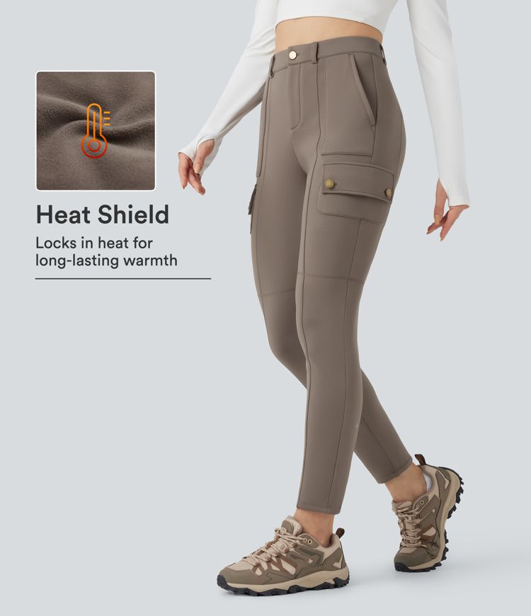 High Waisted Skinny Fleece Hiking Cargo Pants with Pockets