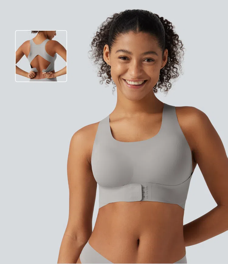 U Neck Crisscross Casual Wireless Bra with Built-in Bra for B-DD Cups