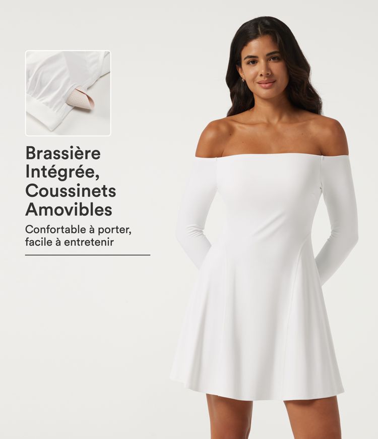 Robe courte SoftlyZero™ Plush à épaules dénudées et manches longues avec brassière intégrée – Bonnets B à DD