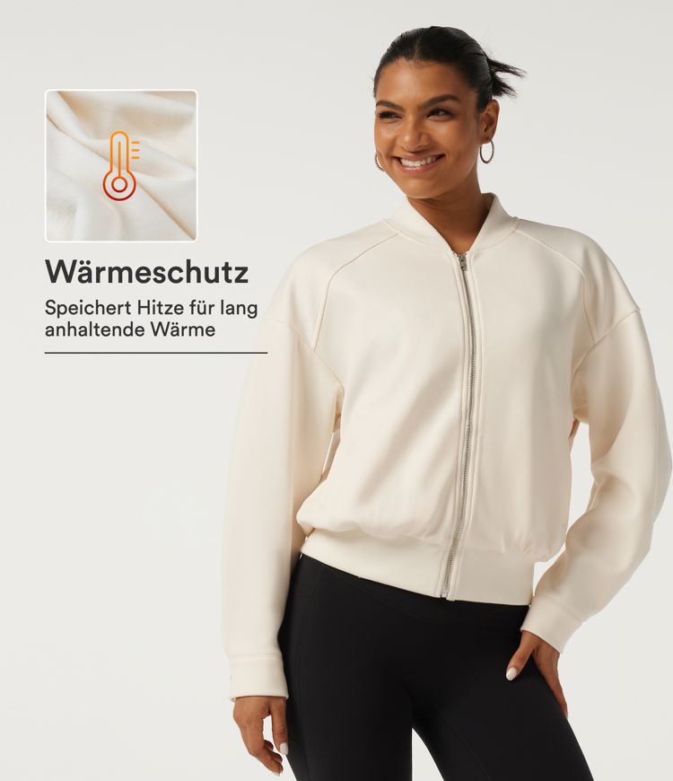 Rice Khaki Lässige Fleece-Jacke mit Stehkragen, Seitentaschen und langen Ärmeln / 1