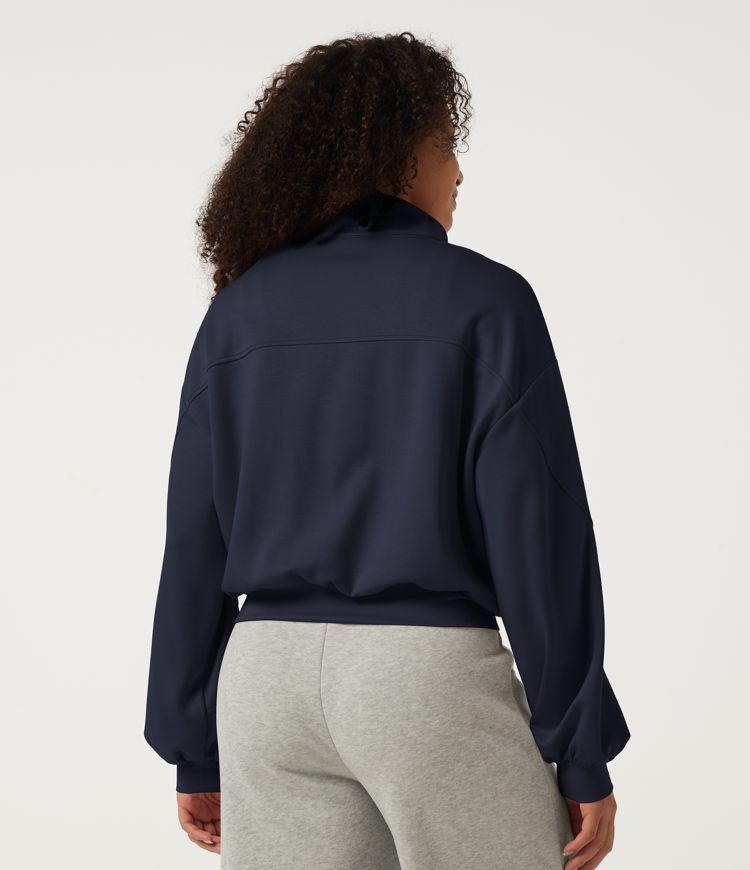Midnight Blue Mock Neck Long Sleeve Casual Sweatshirt  / 2