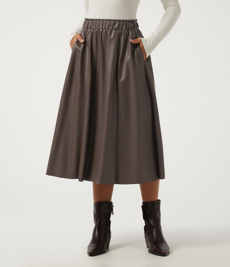 Jupe midi évasée taille haute avec poches