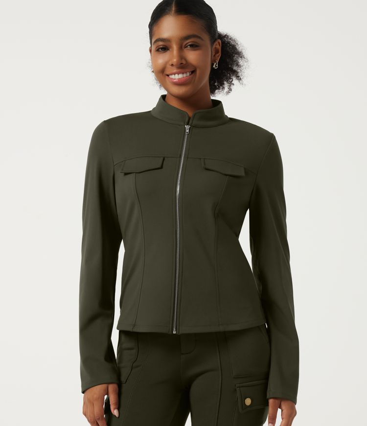 Halara DayStretch Stand Collar Long Sleeve Workout Jacket with Pockets