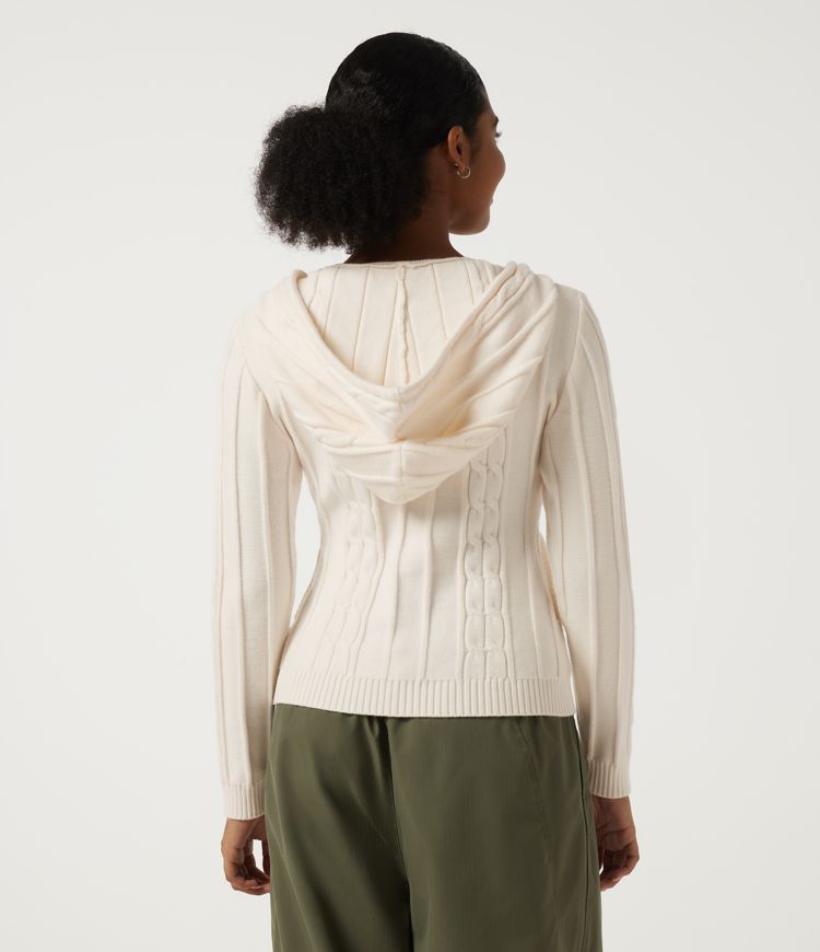 Whisper White Hooded Long Sleeve Casual Cardigan with Pockets / 2