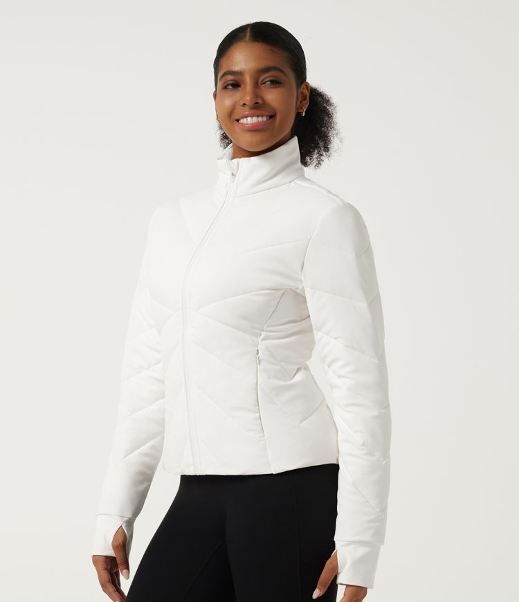 PuffFlex High Neck Long Sleeve Casual Padded Jacket with Pockets and Thumbholes