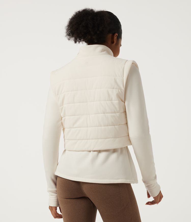 Egret Gefütterte 2-in-1 Fleece-Yoga-Jacke mit hohem Kragen, Seitentaschen, langen Ärmeln, Kordelzug und Daumenlöchern / 2