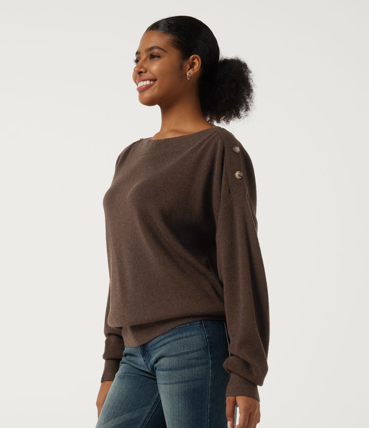 Boat Neck Drop Shoulder Long Sleeve Work Sweater
