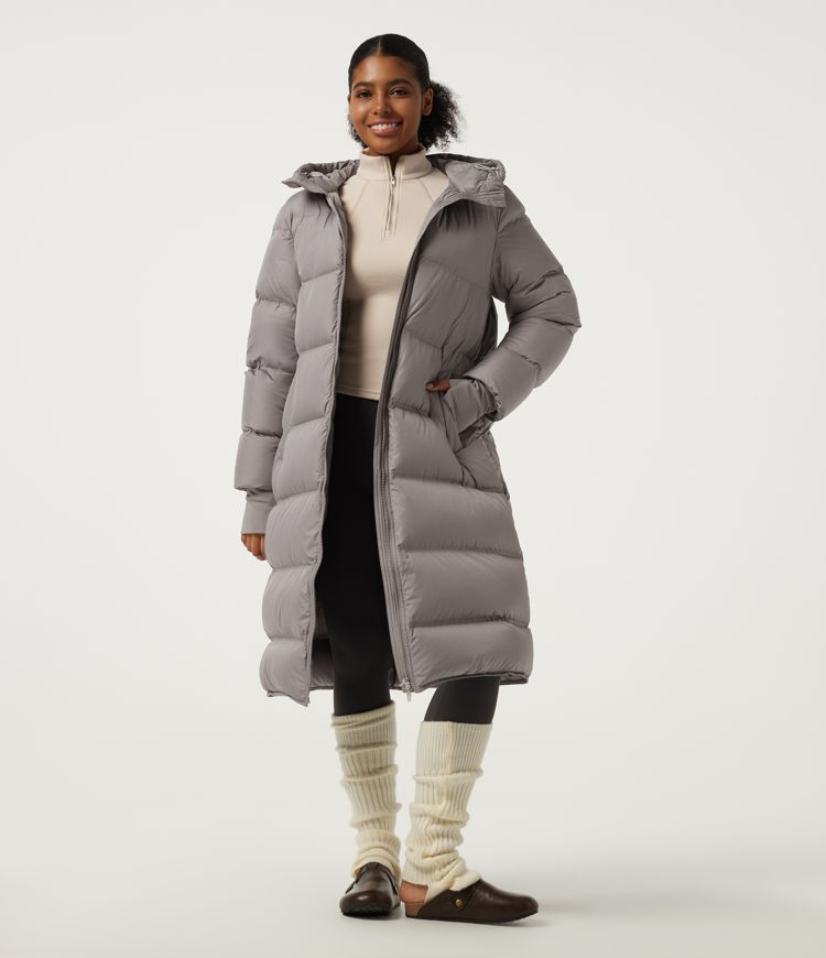 Stand Collar Long Sleeve Puffer Casual Down Jacket with Removable Hood and Pockets