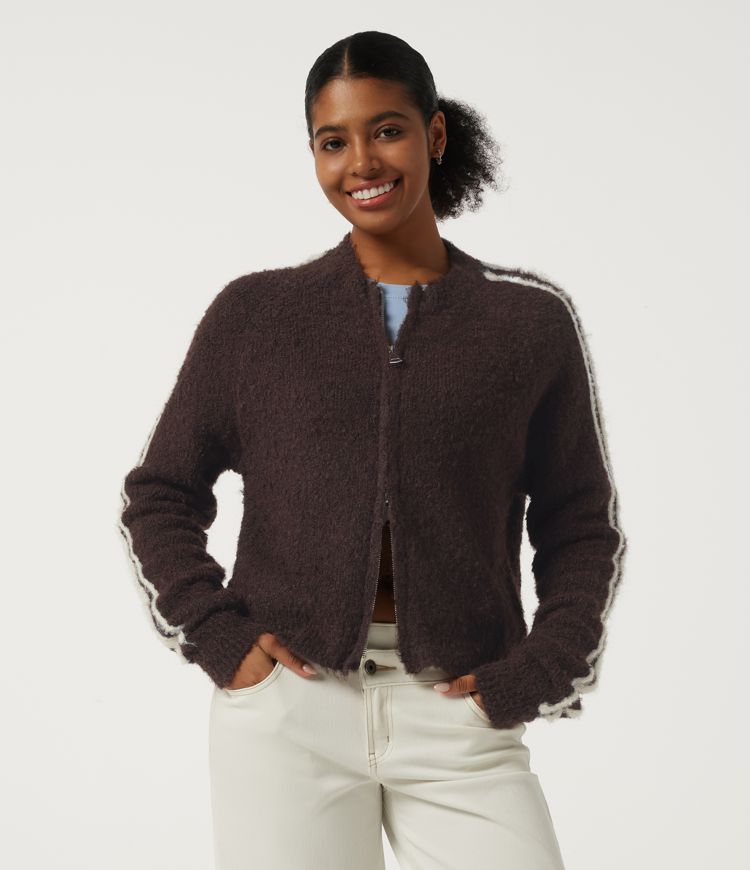 Round Neck Raglan Long Sleeve Asymmetric Casual Cardigan