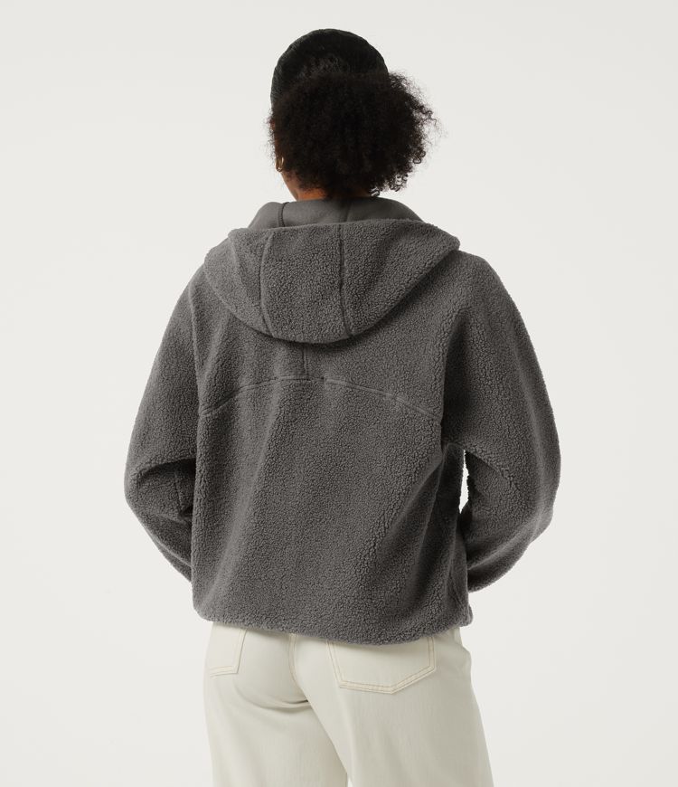 Cliffside Gray Veste polaire sherpa à capuche et manches longues avec poches / 2