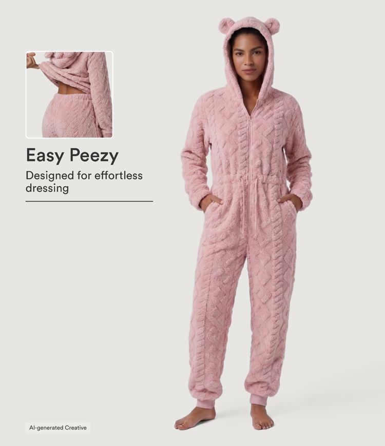 Pinkesque Combinaison lounge avec capuche, poches latérales et manches longues - Easy Peezy Edition / 1