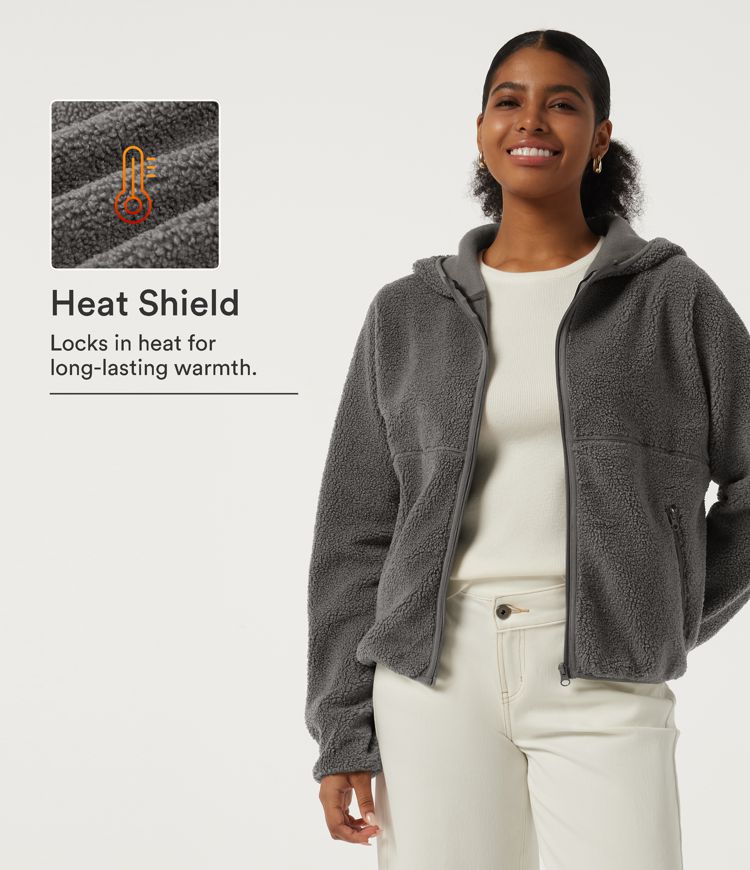 Hooded Long Sleeve Fleece Casual Sherpa Jacket with Pockets