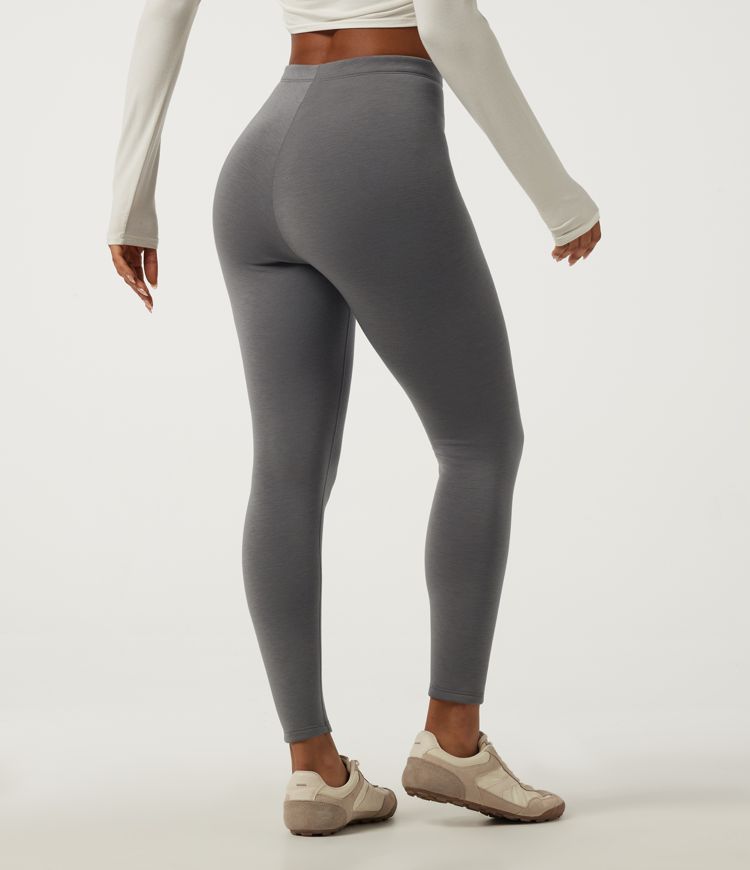 Moonstone Gray High Waisted Fleece Skinny Casual Leggings / 2