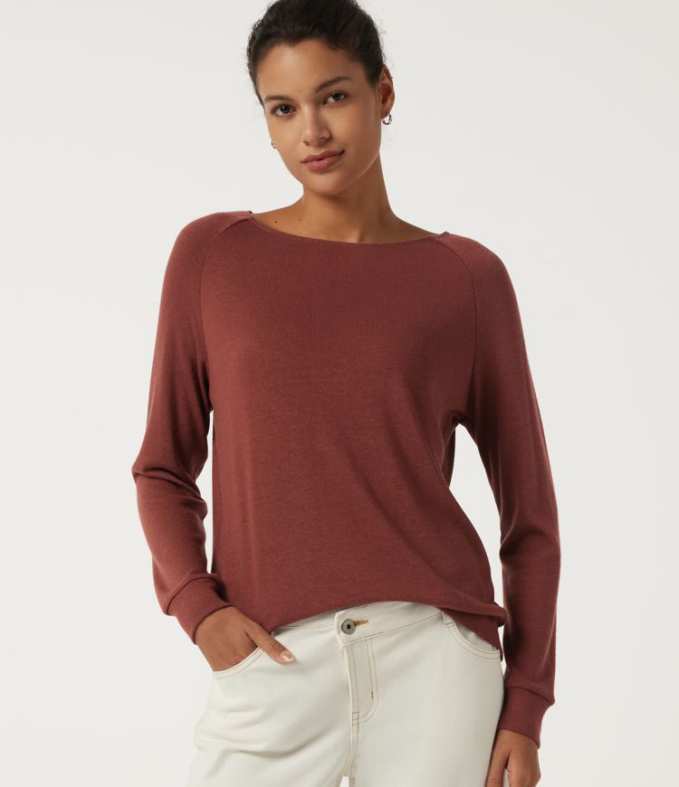 Boat Neck Long Sleeve Casual Top