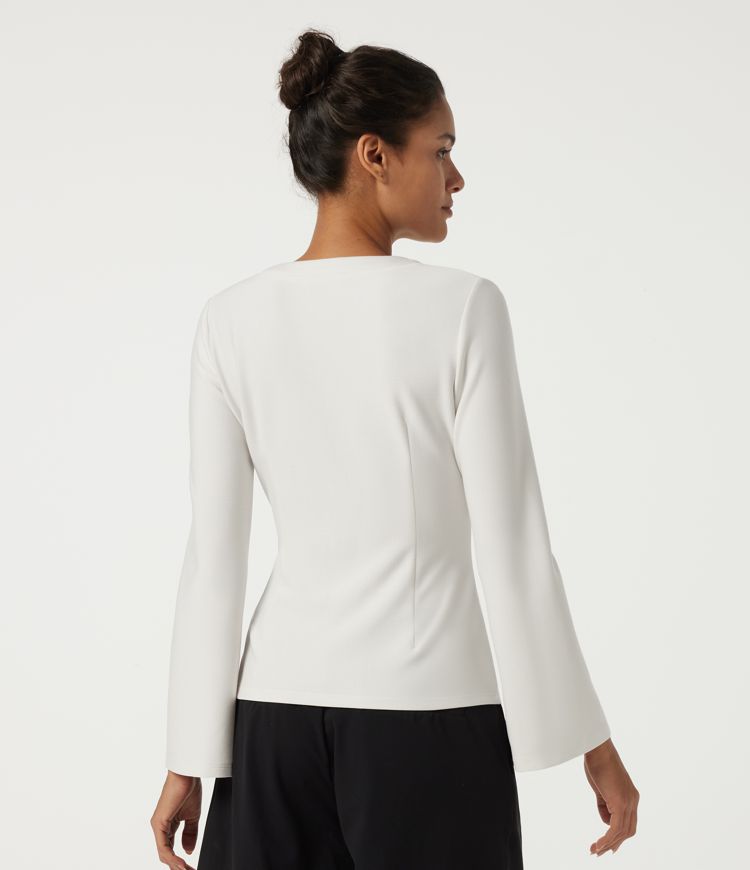 Mistline Stripe V Neck Flounce Long Sleeve Work Blazer / 2