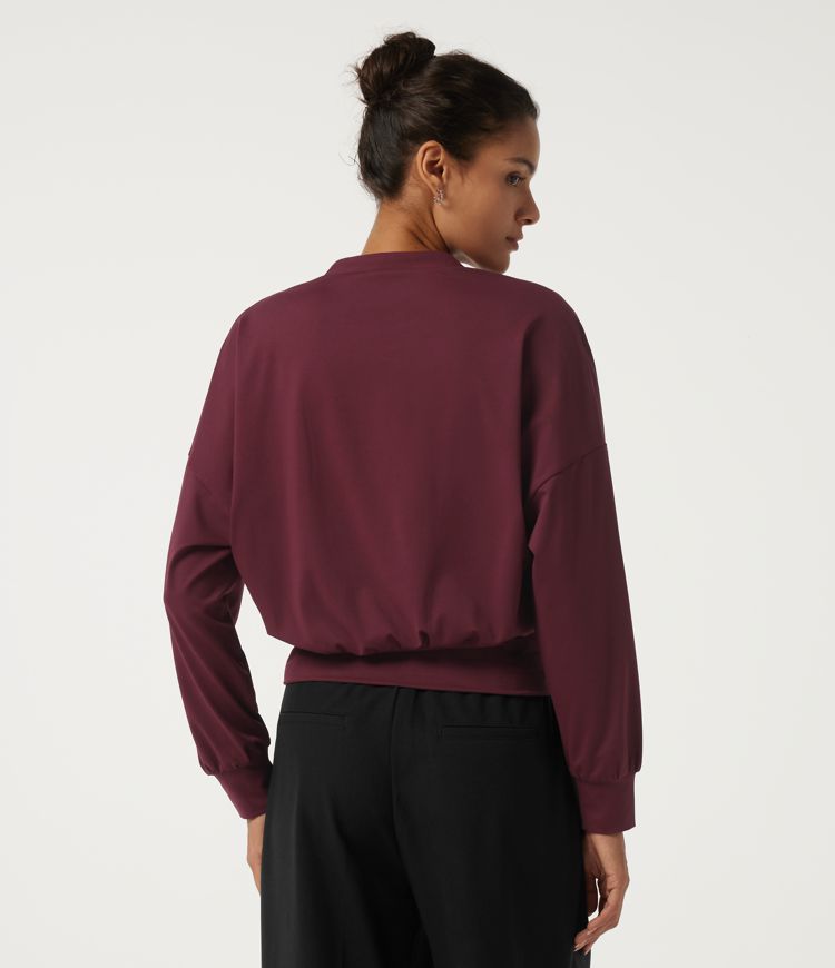 Fig V Neck Long Sleeve Plain Work Blouse / 2