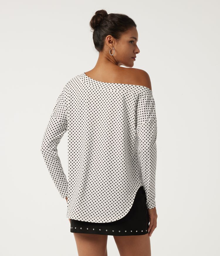 Snow Dots Lässiges Top mit langen Ärmeln, integriertem BH, Polka-Dots und One-Shoulder-Design / 2