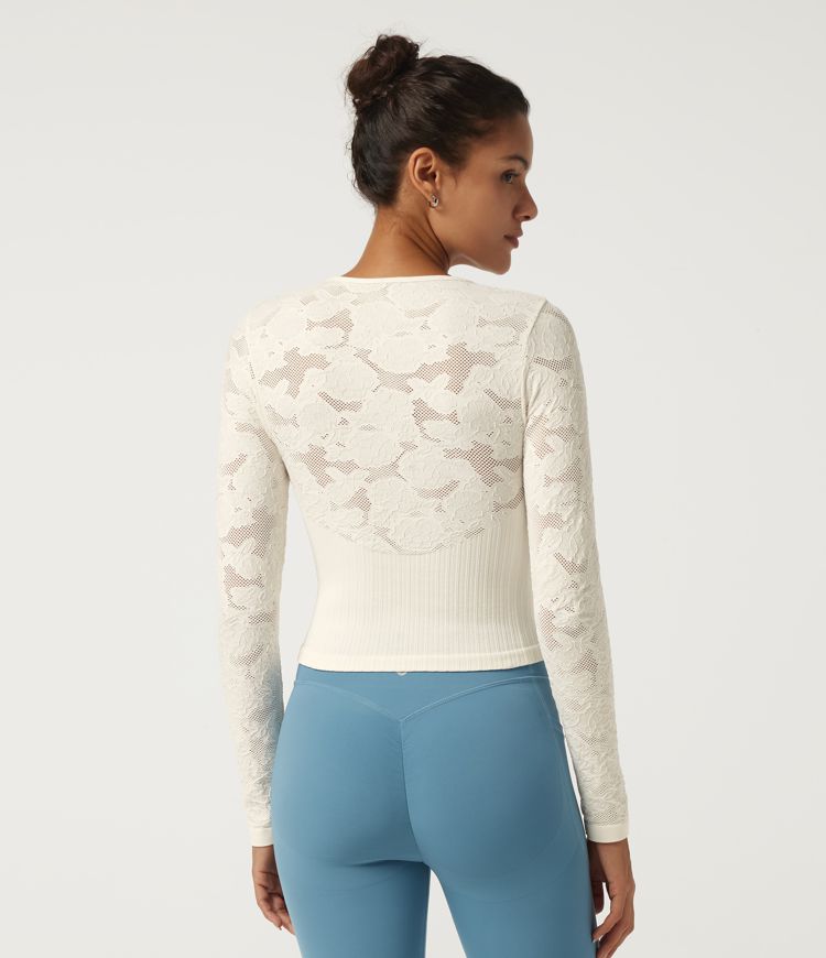 White Off Shoulder Long Sleeve Cut Out Yoga Sports Top / 2